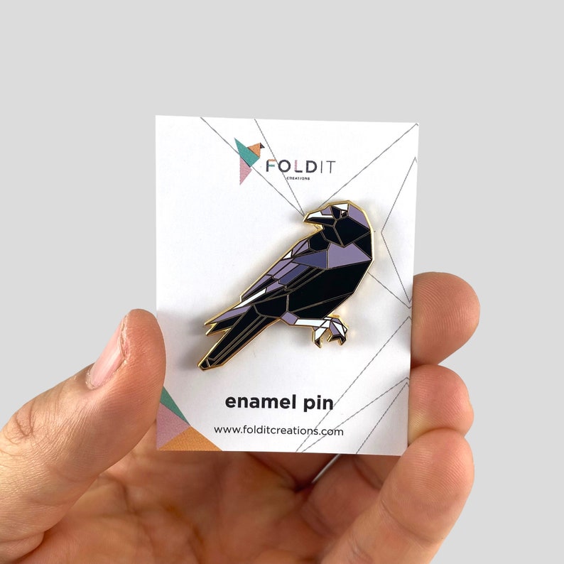 Crow Enamel Pin,Bird Enamel Pin,Origami Jewelry,Crow pin,Bird Lover,Bird Gift,Bird Pins,Birds,Crow Jewelry,Crow Art,Crow Gifts,Crow Gift image 5