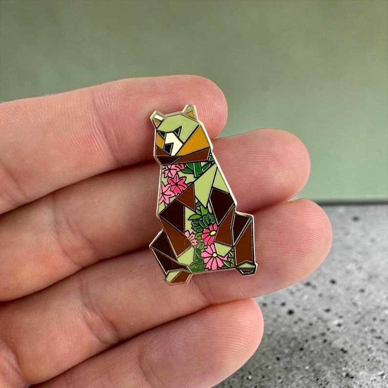 Origami Brown Bear Enamel Pin: Bear Lover Gift image 1