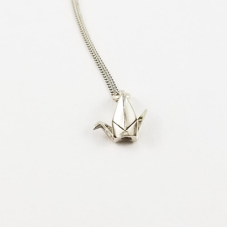10K White Gold Paper Crane Necklaceorigami Crane Etsy