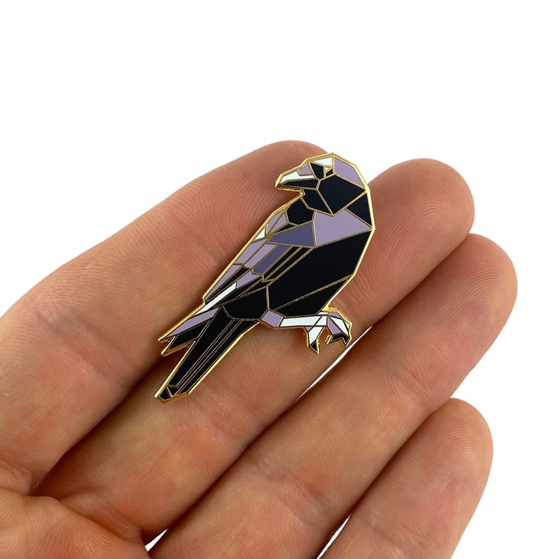 Crow Enamel Pin,Bird Enamel Pin,Origami Jewelry,Crow pin,Bird Lover,Bird Gift,Bird Pins,Birds,Crow Jewelry,Crow Art,Crow Gifts,Crow Gift image 2