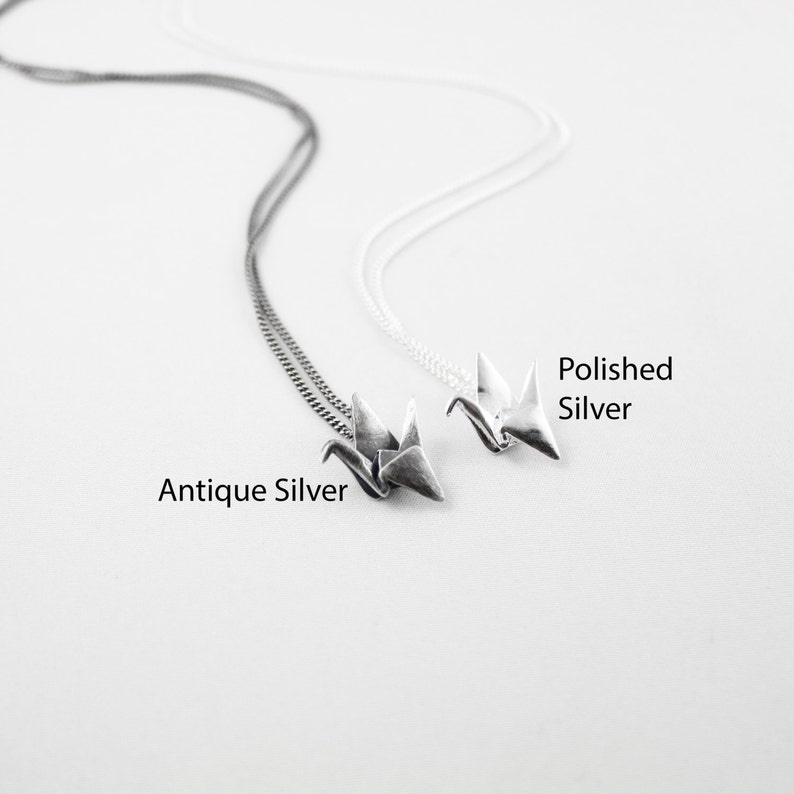 Silver Origami Crane Pendant,Paper Crane Jewelry,Valentines Day,First Anniversary Gift,Origami Crane Necklace,Paper Anniversary,3D Printed image 5