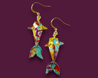 Origami Koi Fish Earrings,Paper Koi Fish,Koi Fish Jewelry,Paper Anniversary Gifts,First Anniversary Gift,Gift For Her,Koi Fish,Fish Earrings