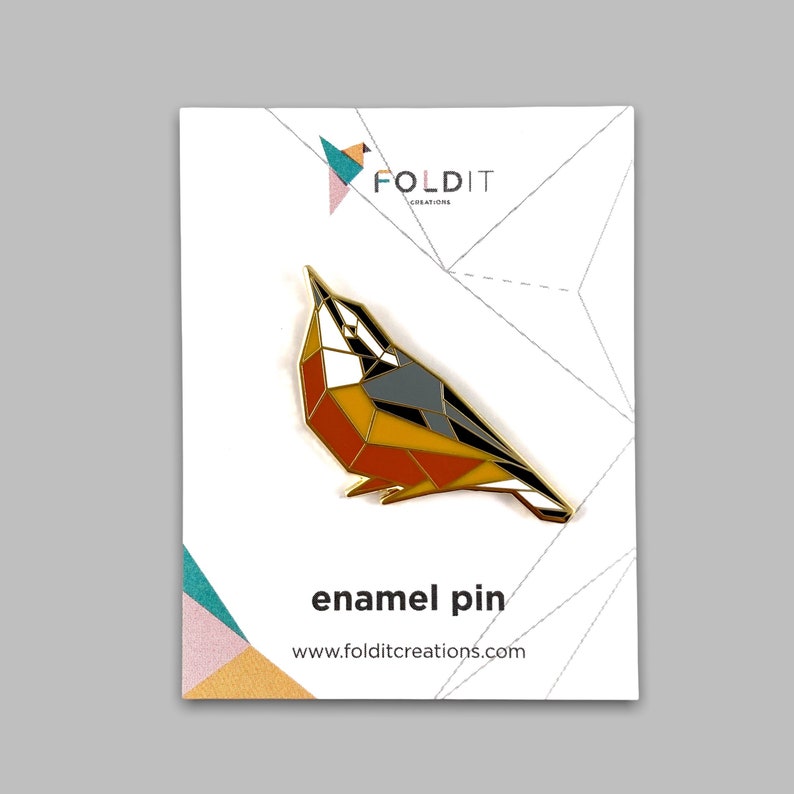 Red-breasted Nuthatch Enamel Pin,Bird Enamel Pin,Origami Jewelry,Nuthatch pin,Bird Lover,Bird Gift,Bird Pins,Bird Watcher,Bird Watching image 6