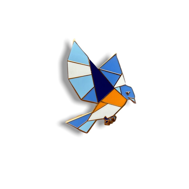 Bluebird Enamel Pin,Bird Enamel Pin,Origami Jewelry,Bluebird Pin,Origami Bird,Bird Lover,Bird Gift,Bird Pins,Bird watcher gift,Songbird pins image 1