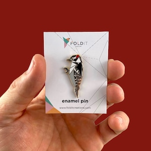 Downy Woodpecker Enamel Pin,Bird Enamel Pin,Origami Jewelry,Downy Woodpecker pin,Bird Lover,Bird Gift,Bird Pins,Bird Watcher,Bird image 5