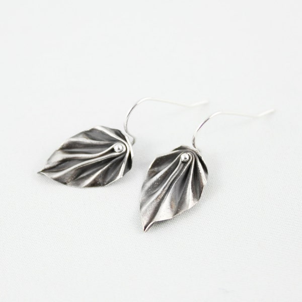Handmade Silver Leaf Earrings, Silver Origami Jewelry, Fine Silver Jewelry, Nature Earrings, Repurposed Silver Earrings, Antique Finish