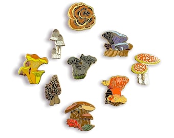 Any 4 Mushroom Hard Enamel Pins,Mushroom Enamel Pin,Morel Mushroom,Mushroom Gifts,Mushroom Art,Science Art,Mushroom Pins,Fungi Art,Pin Set