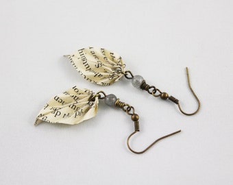 Book Worm Origami Earrings,Literary Gift,Book Worm Gift,Up-cycled Vintage Book Origami Leaf Earrings,Book Lover Gift,Book Jewelry,Book Gift