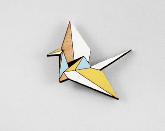 Wooden Paper Crane Brooch,Origami Crane Brooch,Geometric Brooch,Origami Jewellery,Paper Anniversary Gift,Paper Crane Jewellery,Paper Brooch