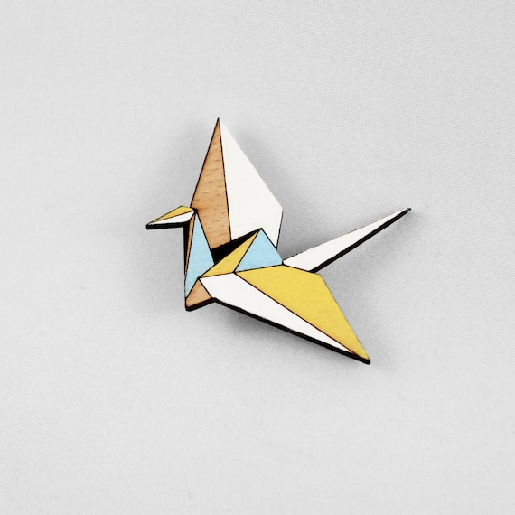 木製折り鶴ブローチ、幾何学模様のアニバーサリージュエリー - Etsy 日本
