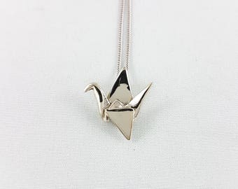10k white gold Paper Crane Necklace,Origami Crane Necklace,Paper Crane Jewellery,Paper Crane Pendant,First Anniversary Gift,3D Printed