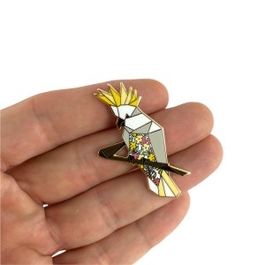 Origami Cockatoo Enamel Pin,Cockatoo Pin,Cockatoo Gifts,Australian Pin,Cockatoo Gift,Bird Jewelry,Bird Pin,Sulphur Crested Cockatoo,Birds image 2