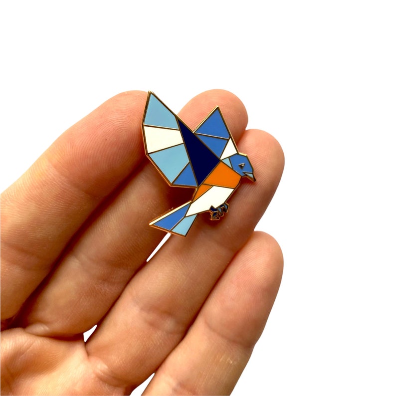 Bluebird Enamel Pin,Bird Enamel Pin,Origami Jewelry,Bluebird Pin,Origami Bird,Bird Lover,Bird Gift,Bird Pins,Bird watcher gift,Songbird pins image 2