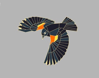 PREORDER: Red-winged Black Bird, Enamel Pin,Bird Enamel Pin,Origami Jewelry,Black Bird pin,Bird Lover,Bird Gift,Bird Pins,Bird Watcher