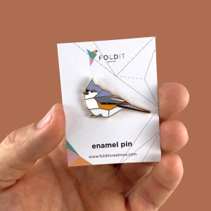 Getufte Mees Emaille Pin, Vogel Emaille Pin, Origami Sieraden, Mees pin, Vogelliefhebber, Vogel Cadeau, Vogelpinnen, Vogelkijker, Vogels kijken afbeelding 6