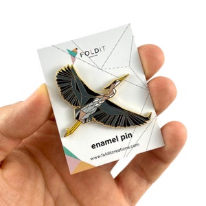 Great Blue Heron Enamel Pin,Bird Enamel Pin,Origami Jewelry,Bird Lover,Bird Gift,Bird Pins,Bird watcher gifts,Great Blue Heron,Bird Watcher image 5