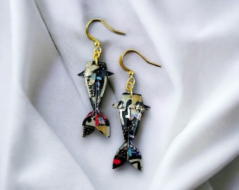 Black Koi Fish Earrings,Origami Koi Fish,Koi Fish Jewelry,Paper Anniversary Gifts,First Anniversary Gift,Gift For Her,Koi Fish,Fish Earring