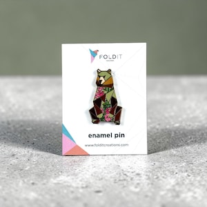 Origami Brown Bear Enamel Pin: Bear Lover Gift image 5