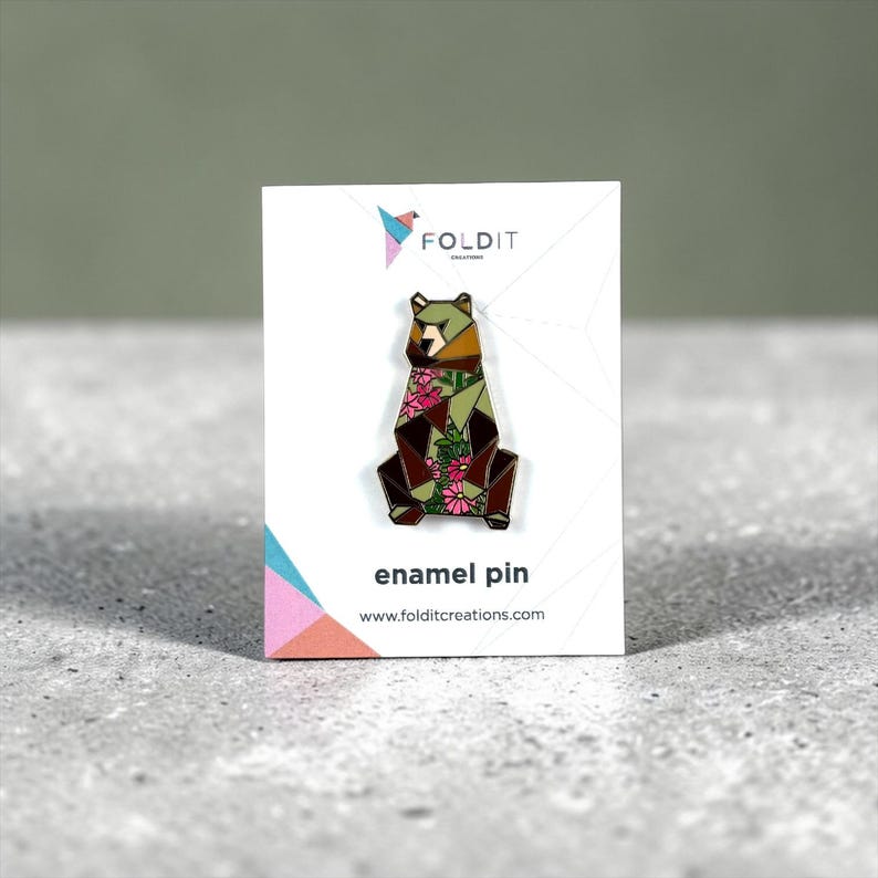 Origami Brown Bear Enamel Pin: Bear Lover Gift image 5