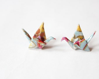 Origami Studs, Origami Jewelry, Cute Earring Studs, Cute Post Earring, Tiny Studs, Kawaii Earring Stud, Tiny Earrings, Crane Studs
