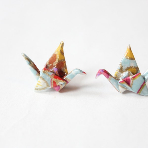 Origami Studs, Origami Jewelry, Cute Earring Studs, Cute Post Earring, Tiny Studs, Kawaii Earring Stud, Tiny Earrings, Crane Studs