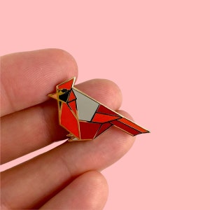 Cardinal Enamel Pin,Bird Enamel Pin,Origami Jewelry,Cardinal Pin,Cardinal Bird,Origami Bird,Bird Lover,Bird Gift,Bird Pins,Bird,Cardinal Art image 3