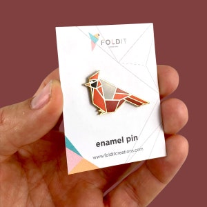 Cardinal Enamel Pin,Bird Enamel Pin,Origami Jewelry,Cardinal Pin,Cardinal Bird,Origami Bird,Bird Lover,Bird Gift,Bird Pins,Bird,Cardinal Art image 6