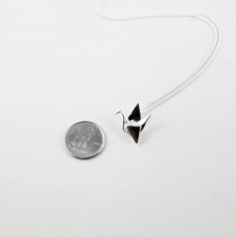 Silver Origami Crane Pendant,Paper Crane Jewelry,Valentines Day,First Anniversary Gift,Origami Crane Necklace,Paper Anniversary,3D Printed image 3