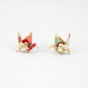 Origami Crane Stud Earring Peach, Coral & Mint Blossom