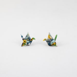 Origami Paper Crane Stud Earrings, Origami Earrings, Origami Jewelry, Paper Jewelry, Bijoux Origami, Unique Earrings, Colorful Origami Post