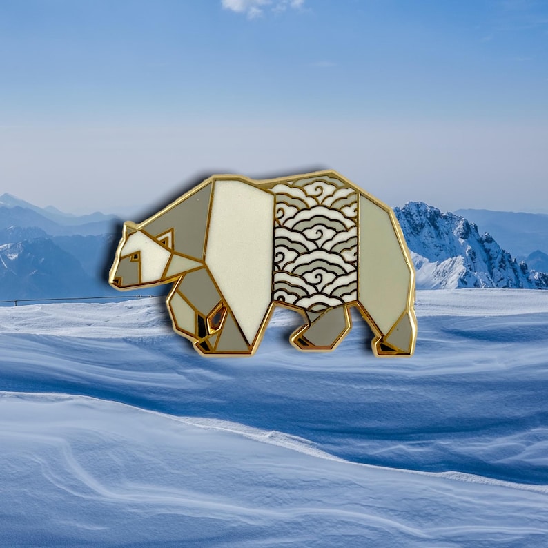 Polar Bear Enamel Pin – Bear Lover Gift, Arctic Animal Pin, Wildlife Enamel Pin, Canadian Wildlife Gift, Origami Bear Pin image 2