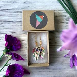 Colorful Origami Leaf Earrings,Origami Earrings,Paper Anniversary Gifts,Origami Earring,First Anniversary Gift,Paper Jewellery,Paper Earring image 7