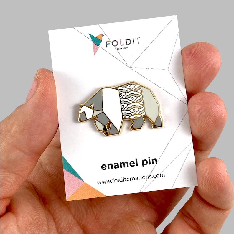 Polar Bear Enamel Pin – Bear Lover Gift, Arctic Animal Pin, Wildlife Enamel Pin, Canadian Wildlife Gift, Origami Bear Pin image 1