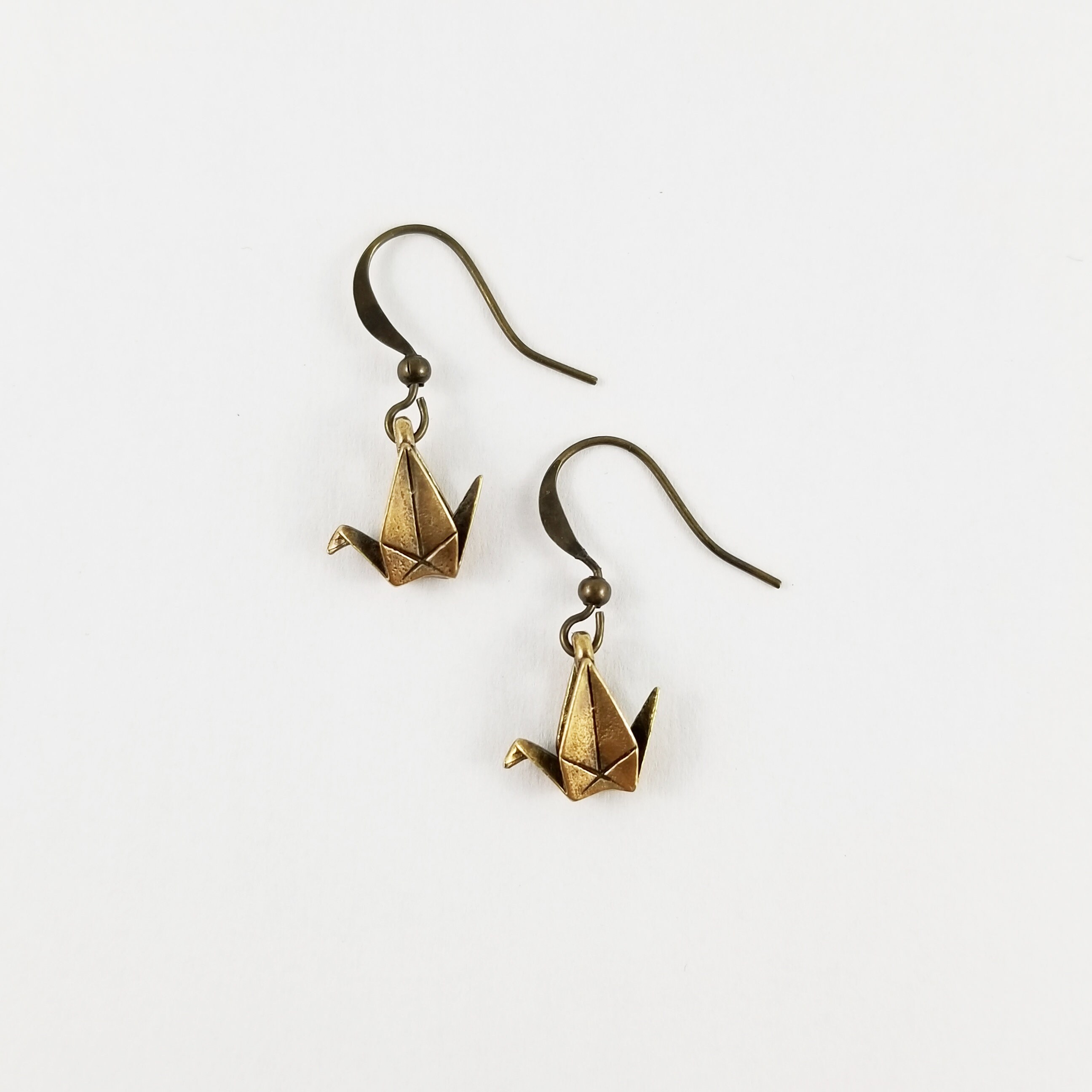 Brass Paper Crane Earringsfirst Anniversary Giftorigami Etsy Canada