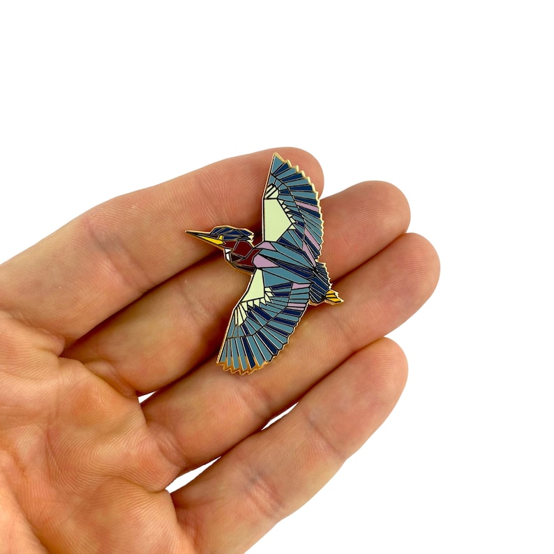 Green Heron Enamel Pin,Bird Enamel Pin,Origami Jewelry,Bird Lover,Bird Gift,Bird Pins,Bird watcher gifts,Green Heron, Bird Lovers image 2