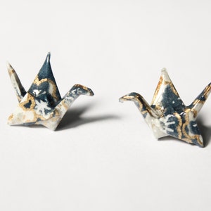 Little Origami Crane Stud Earring, Stormy Blue Sakura, Blue Post Earring, Paper Jewelry, Paper Crane Jewelry, Blue Japanese Sakura