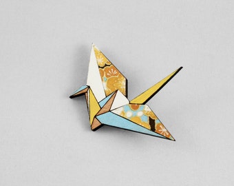 Origami Paper Crane Brooch,Lasercut Wood Brooch,Japanese Paper Brooch,Origami Jewellery,Paper Anniversary Gift,Paper Crane Jewellery,Brooch