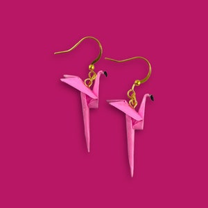 Flamingo Gifts,Origami Flamingo Earrings,Flamingo Gifts,Flamingo Jewelry,Paper Anniversary Gifts,First Anniversary Gift,Gift For Her,Bird