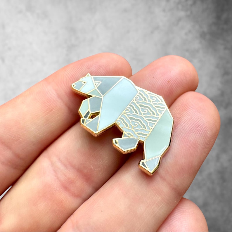 Polar Bear Enamel Pin – Bear Lover Gift, Arctic Animal Pin, Wildlife Enamel Pin, Canadian Wildlife Gift, Origami Bear Pin image 6