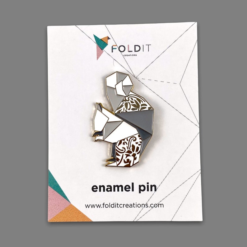 Squirrel Enamel Pin,Enamel Pin,Squirrel Pin,Squirrel Jewelry,Origami Squirrel,Squirrel Gift,Squirrel Friend,White Squirrel,Squirrel Pins image 9