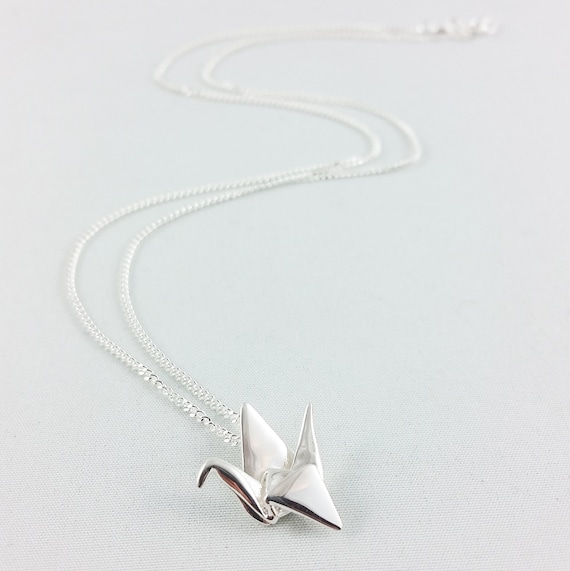 Sterling silver origami cheap crane necklace