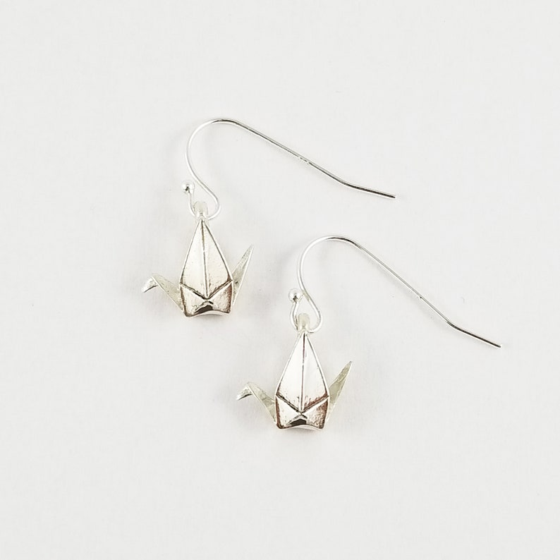 925 Silver Crane Earrings,First Anniversary Gift,Origami Crane Earrings,Paper Crane Jewellery,Paper Crane Earrings,Paper Anniversary,origami image 1