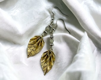 Vintage Book Earrings,Book Lover Gift,Up-cycled Vintage Book Origami Leaf Earrings,Literary Gifts,Book Jewelry,Upcycled Jewelry,Book Gifts