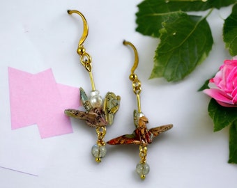 Origami Map Paper Crane Earrings, Origami Jewelry,Paper Crane Earrings, Paper Jewelry, Japanese Earrings,Map Jewelry,Travel Jewelry,Map