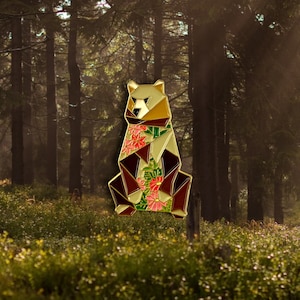 Origami Brown Bear Enamel Pin,Bear Enamel Pin,Bear Pins,Bear Gifts,Canadian Pin,Canadian Gift,Bear Jewelry,Bear Lover,Brown Bear,Bear Gift image 1