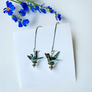Shades of Blue Origami Crane Drop Earrings, Paper Crane Jewelry, Origami Earrings, Tsuru Jewelry, Paper Crane Earrings,Paper Gifts,Earrings