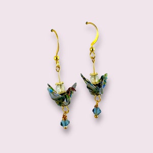 Colourful Origami Crane Earrings,paper crane earrings,origami crane earrings,paper anniversary gift,origami earrings,cool earrings,origami