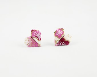 Valentine's Day Origami Heart Stud Earrings, Heart Studs, Cute Heart Earring, Origami Earrings, Purple Post Earring