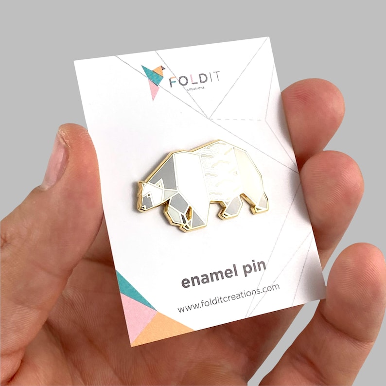 Polar Bear Enamel Pin – Bear Lover Gift, Arctic Animal Pin, Wildlife Enamel Pin, Canadian Wildlife Gift, Origami Bear Pin image 8