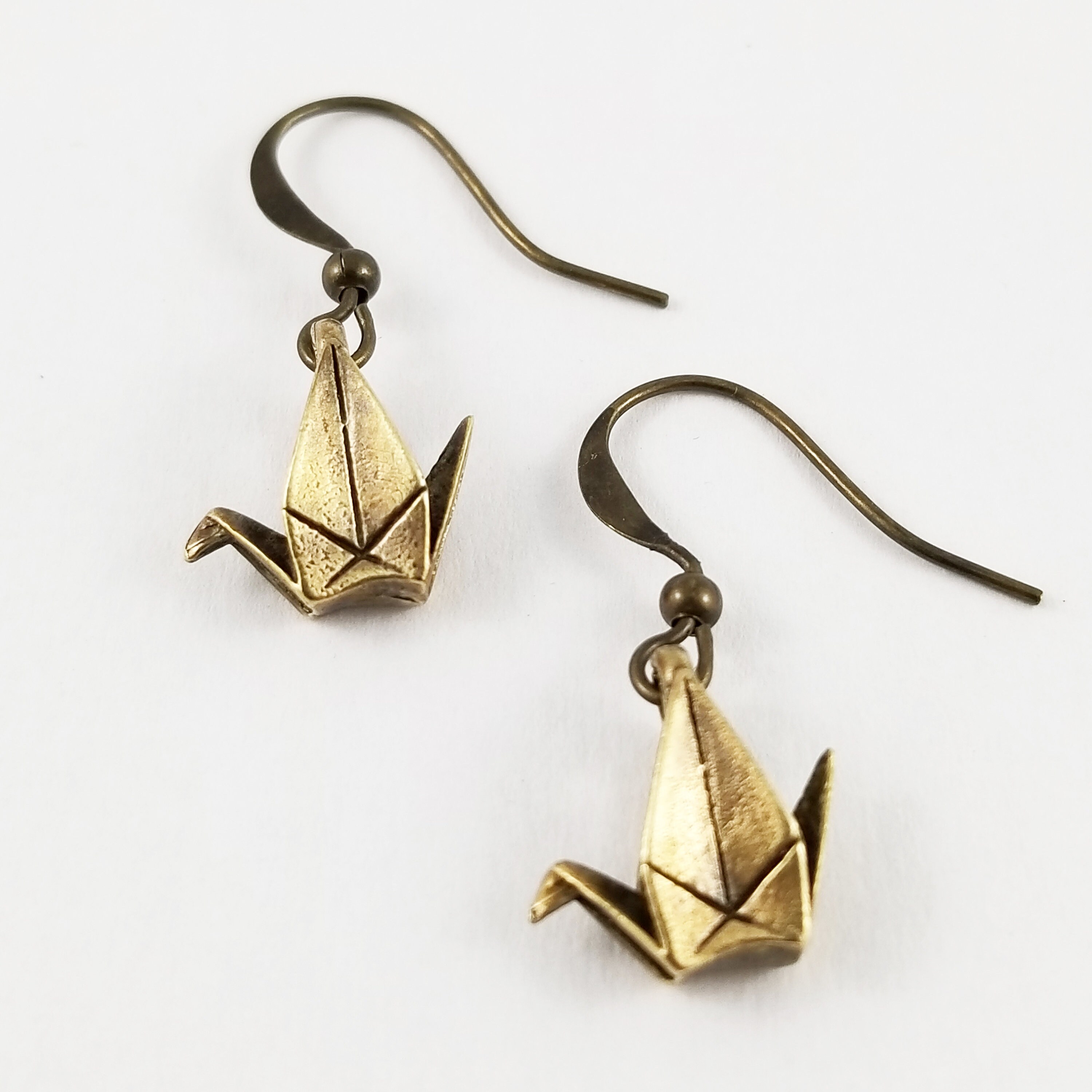 Brass Paper Crane Earringsfirst Anniversary Giftorigami Etsy Canada